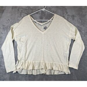 Pilcro Top Anthropologie V-Neck‎ Womens Small Cotton Ruffle Shirt Ivory Cream